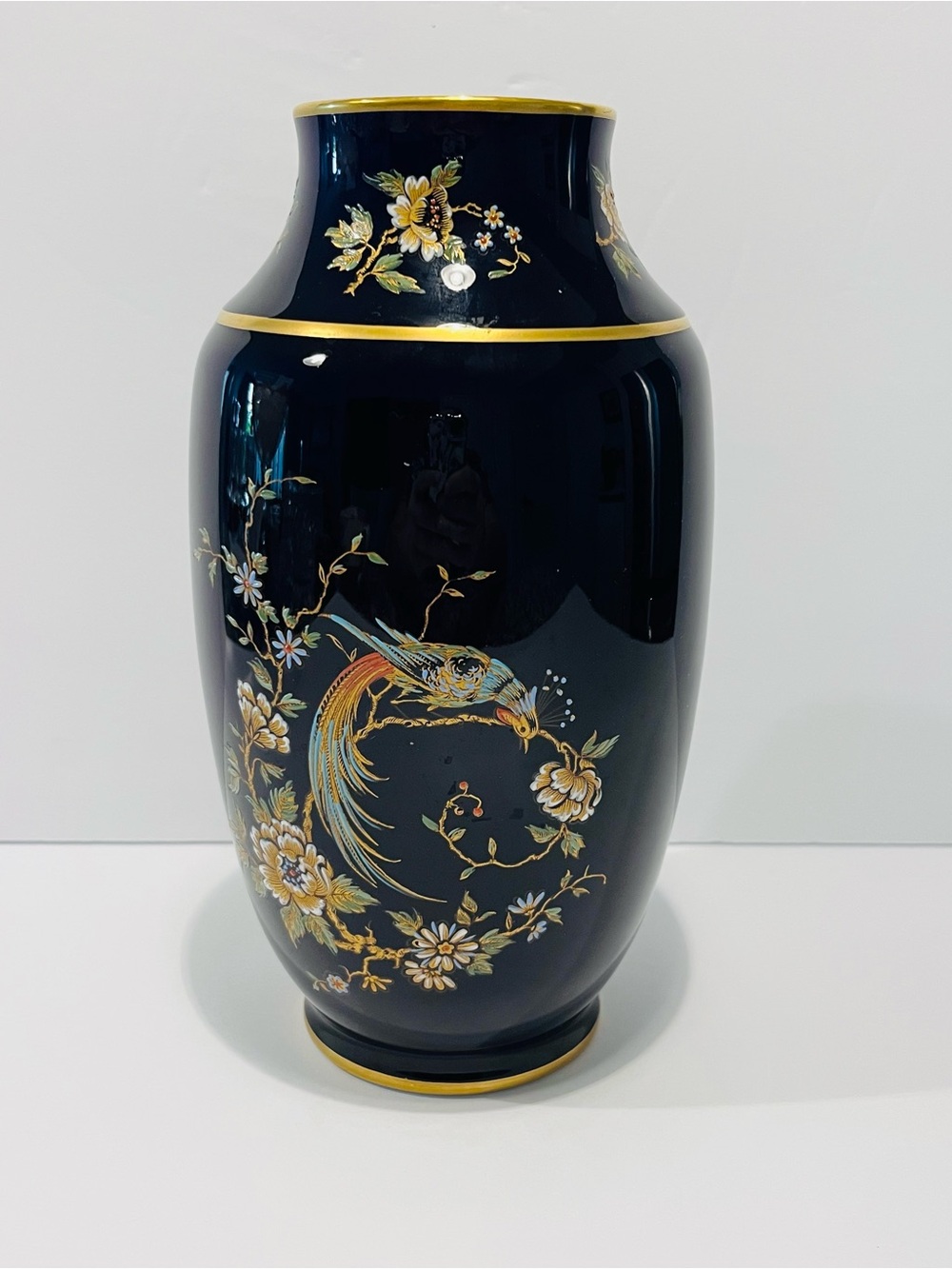 Vintage Limoges France Porcelain D’Art R.P. Hand Painted Cobalt Blue Vase 9.25”